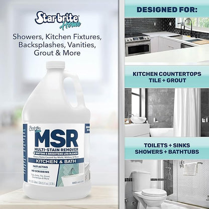 STAR BRITE Home MSR Multi-Stain Remover with Bleach - Fast-Acting Cleaner for Kitchen & Bath - Whitens, Brightens and Removes Stains and Scum on Grout, Tile, Sinks and Countertops