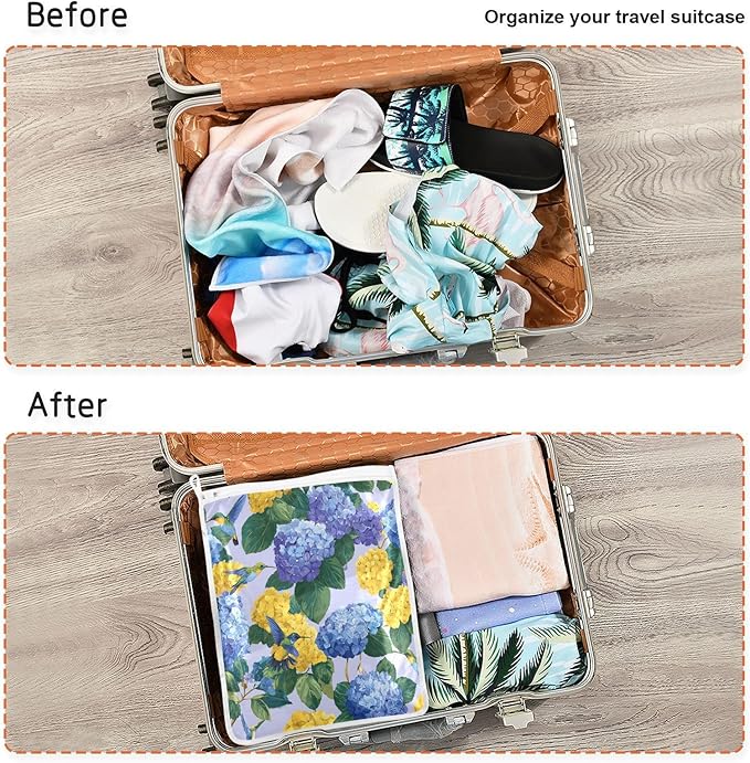 Mesh Laundry Bags Lingerie Bags for Washing Delicates 2 PCS Durable Wash Bag with Zipper Small and Medium Washable Blue Hydrangeas Hummingbirds