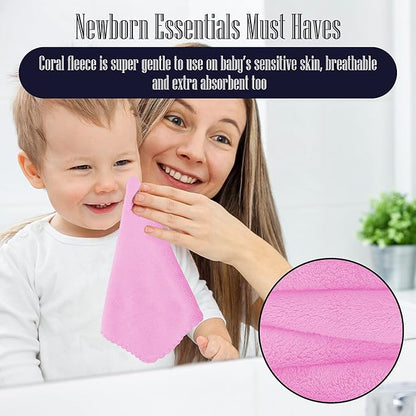 16 Pack Baby Washcloths - Luxury Coral Fleece - Extra Absorbent and Soft Wash Clothes for Newborns, Infants and Toddlers - Suitable for Sensitive Skin and New Born-Baby Shower-Frozen Berry,10x10 Inch