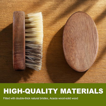 Fruit & Vegetable Cleaning Brush with Acacia Wooden Handle, Dual Bristle Produce Scrubber with Sisal and Palm Fibers, Oval Easy-Grip Design, Single Brush with Box,Brown