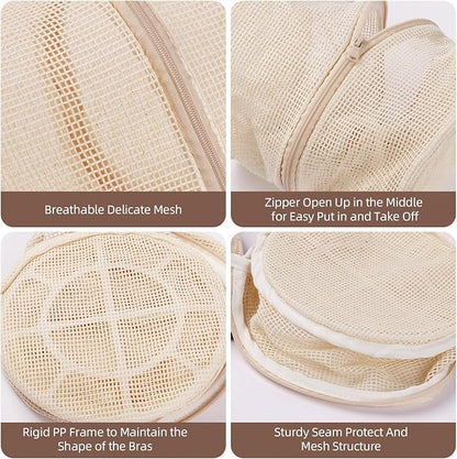 100% Pure Cotton Mesh Laundry Bags, Bra Lingerie Wash Bags for Delicates, No Dye, Set of 3, Natural(8x6.5 Inch)