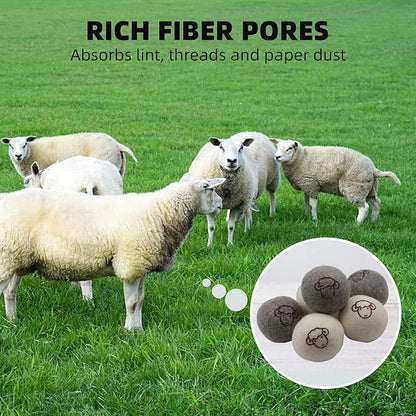 Wool Dryer Balls - 6 PCS Tumble Dryer Balls, Hypoallergenic, Reusable, Anti Static Tumble Dryer Balls, Natural Fabric Softener, Reduce Drying Time and Wrinkles, Wool Balls for Tumble Dryer