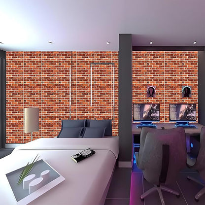 3D Wall Panels Peel and Stick, 3D Wall Panels Self Adhesive Waterproof 10PCS PVC 3D Brick Wallpaper Peel and Stick for Interior Wall Decor,Bedroom,Living Room12''x12'' (Dark Red Stone)