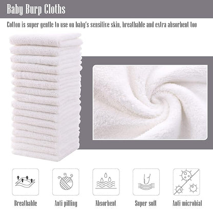 Cute Castle Ultra-Soft Baby Washcloths, 16 Pack - 9" by 9", Gentle on Sensitive Skin for Face and Body, Plush, Super Absorbent Wash Clothes for Girls and Boys, White