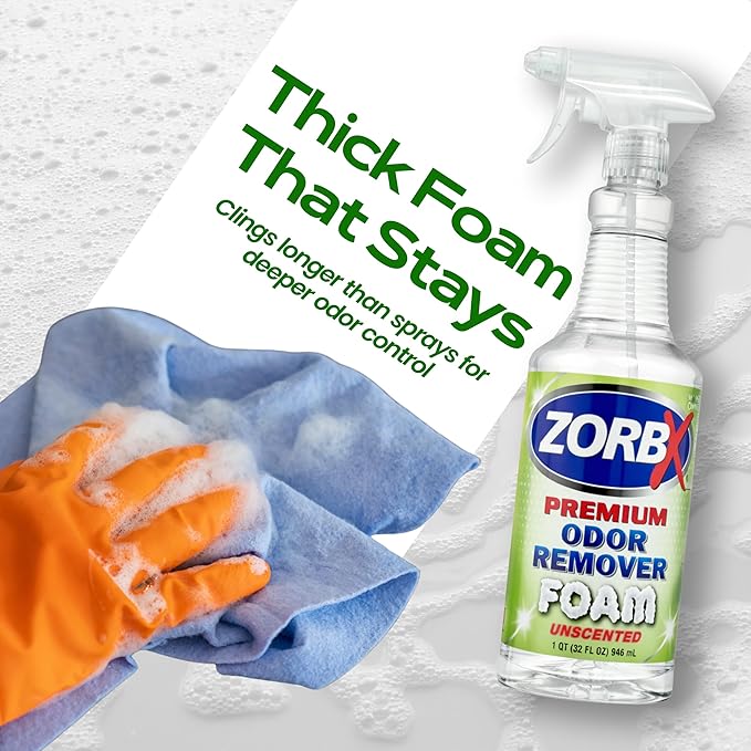 ZORBX Premium Unscented Odor Remover Foam 32 oz – Extra Strength, Fragrance-Free Odor Eliminator Foamer for Pets, Drains, Garbage Disposal, Carpets, Bathroom & Kitchen