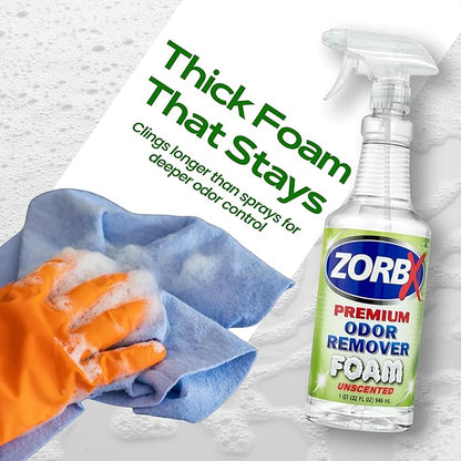 ZORBX Premium Unscented Odor Remover Foam 32 oz – Extra Strength, Fragrance-Free Odor Eliminator Foamer for Pets, Drains, Garbage Disposal, Carpets, Bathroom & Kitchen