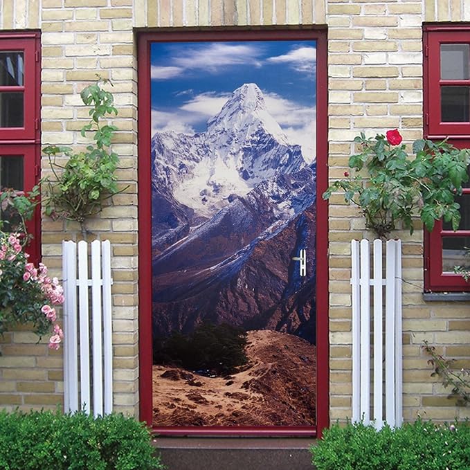A.Monamour 3D Door Stickers for Interior Doors AMA Dablam in The Everest Region of The Nepal Himalaya Mountain Range Vinyl Waterproof Self Adhesive Door Mural Decals for Bedroom Bathroom 77x200cm