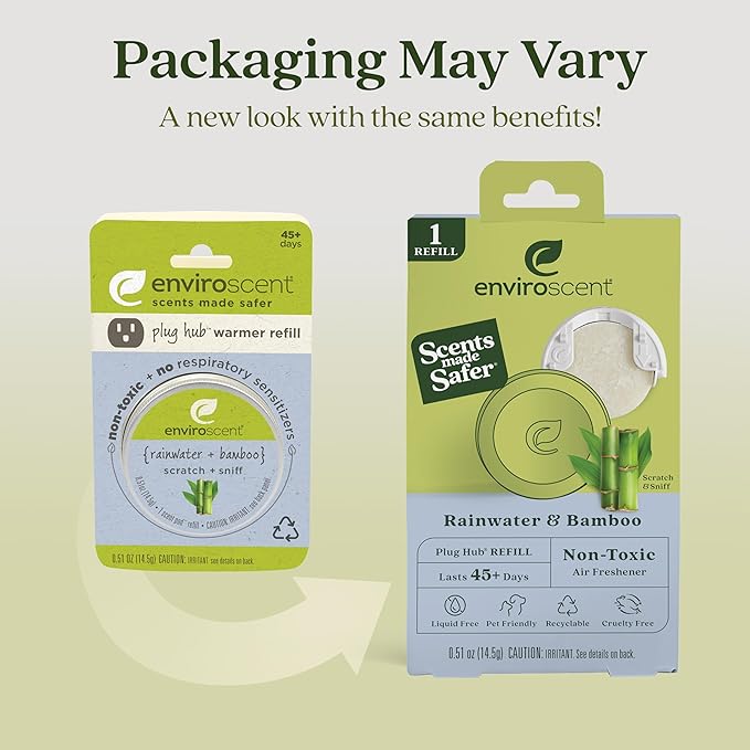Enviroscent Non-Toxic Air Freshener Paper Refills - Compatible with Enviroscent Plug Hub® Warmer Kit - Home Fragrance Lasts Up to 90 Days - Rainwater & Bamboo Scent (Pack of 2)