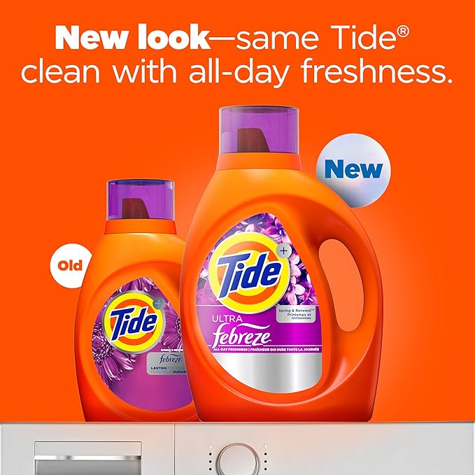 Tide Ultra Febreze Liquid Laundry Detergent, Spring and Renewal scent, 84 fl oz, 59 Loads, Laundry Detergent Liquid with All-Day Freshness