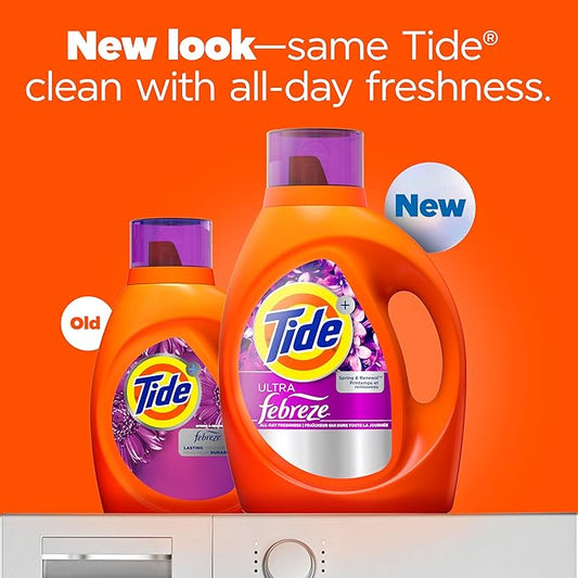 Tide Ultra Febreze Liquid Laundry Detergent, Spring and Renewal scent, 84 fl oz, 59 Loads, Laundry Detergent Liquid with All-Day Freshness