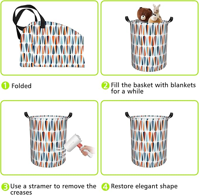 Mid-Century Modern Laundry Basket Foldable Laundry Hamper Waterproof Oxford Cloth Large Laundry Basket Clothes Storage Bucket Toy Organizer For Bathroom, Laundry, College 17.3 x16.5 Inch