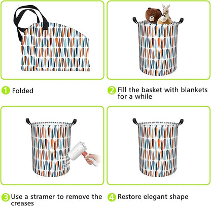 Mid-Century Modern Laundry Basket Foldable Laundry Hamper Waterproof Oxford Cloth Large Laundry Basket Clothes Storage Bucket Toy Organizer For Bathroom, Laundry, College 17.3 x16.5 Inch