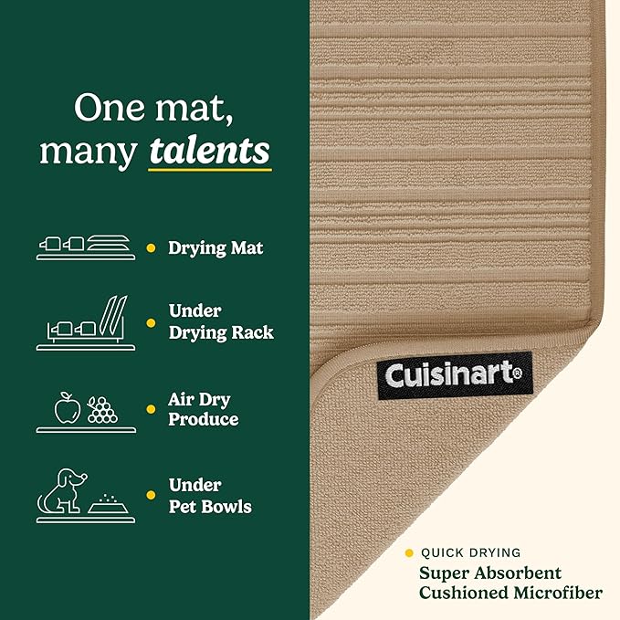 Cuisinart Dish Drying Mats for Kitchen Counter - (2) 18" x 24" Ultra Absorbent Dish Drying Mat XL - Foldable, Machine Washable, Fast Drying Dish Mat (Horizontal Stripes)