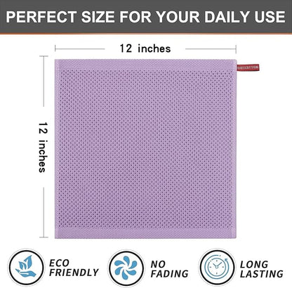 Kitinjoy 100% Cotton Kitchen Dish Cloths (12 X 12 Inches, Lavender), 12 Pack Waffle Weave Ultra Soft Absorbent Dish Towels for Drying Dishes Quick Drying Kitchen Towels Dish Rags