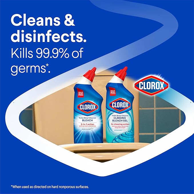Clorox Toilet Bowl Cleaner Bleach, Rain Clean, 24 Fluid Ounces (Package May Vary)