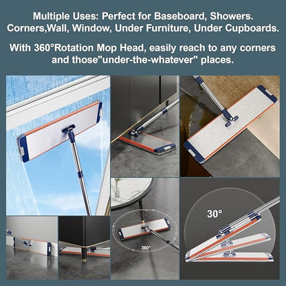 Large Mop and Bucket with Wringer Set for Home, Hands Free Flat Floor Mop and Bucket System with 4 Washable Microfiber Pads, Wet and Dry Use, Mops for Floor Cleaning, Two Bucket Mop System
