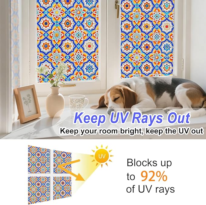 Frosted Glass Window Film, Heat Insulation, UV Block, Anti-Glare, One Way Privacy Tint, Static Cling for Home Bathroom Door, Renter Friendly, Day & Night Privacy