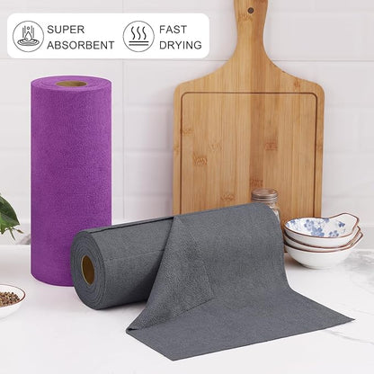 Homaxy Tear Away Dish Cloths Rolls, 40 Sheets-11.8" X 11.8", Reusable Washable Dish Towels for Kitchen, Ultra Absorbent and Quick Drying Microfiber Cleaning Rags, Grey