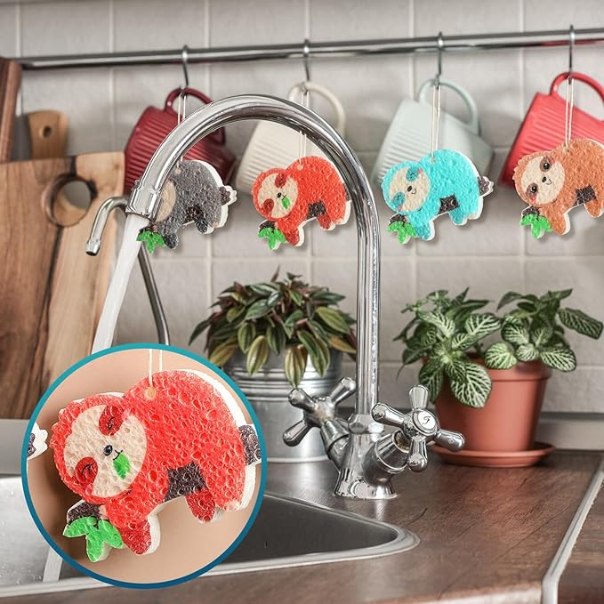 8 Pcs Christmas Sponges Dish Sponges, Cute Kitchen Scrub Sponge, Dual-Sided Dishwashing Sponge Reusable Cleaning for Kitchen Dishes Furniture(Sloth)