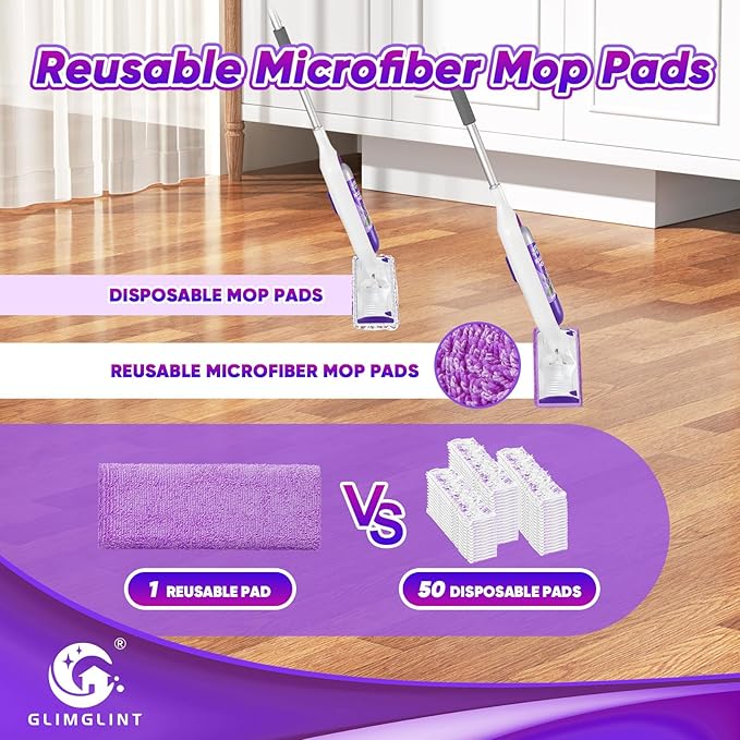 GLIMGLINT 16 Pack Reusable Microfiber Mop Pads Compatible with Swiffer PowerMop, 13 ''-15 '' Spray Mop- Washable Pads for Multi-Surface Floor Cleaning