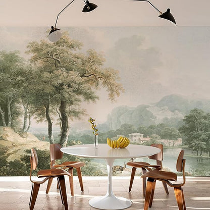 Zeeko Vintage Forest Wall Murals Peel and Stick 148"x98" Canvas Waterproof Self-Adhesive Removable Wallpaper for Bedroom Living Room Green Countryside Landscape Wall Art Decor