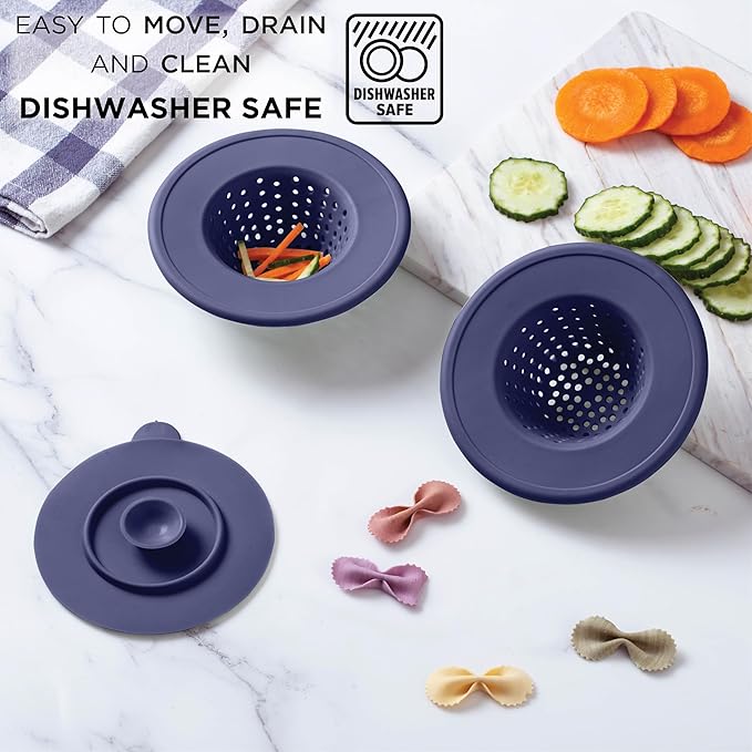 COOK WITH COLOR Kitchen Sink Strainer, Silicone, Flexible Sink Strainer, Sink Drain Strainer, 3 Pc Blue