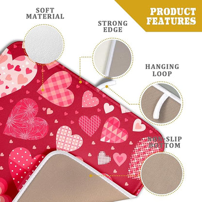 Valentine Day Love Heart Dish Drying Pad 16 x 18 Inch with Absorbent Reversible Microfiber Happy Valentines Pink Red Hearts Drying Mats For Kitchen Counter Dining Room Decoration