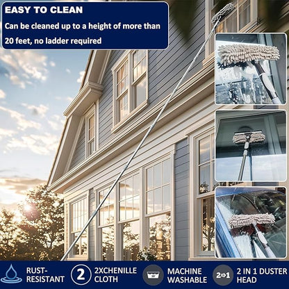 4 Pack 20+ Feet High Reach Dusting Kit with 3-14 ft Spliceable Pole //2 in 1 Window Cleaning Kit // High Ceiling Duster // Cobweb Microfiber Duster // Ceiling Fan Duster Cleaning Kit for Home Clean