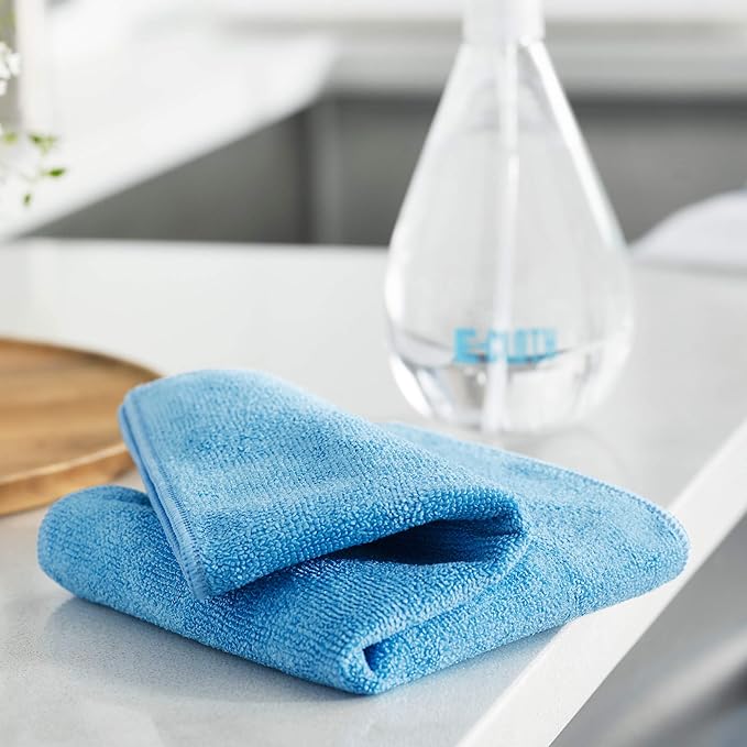 E-Cloth Microfiber Cloth, World's Leading Premium Microfiber Cleaning Cloth, Twice as Durable as Competition, 1 Year Guarantee, Ideal for Kitchen, Countertops, Sinks, and Bathrooms, Blue, 4 Pack