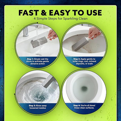 PUMIE Pumice Stone Toilet Bowl Cleaner (2-Pack) - Toilet Pumice Stone with Handle - Heavy Duty Scouring Stick for Rings, Bowls, Hard Water Stains, Lime, Rust, Sink - Includes Handle for Easy Use