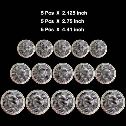 Bathroom Mesh Sink Drain Strainer Screen, 15PCS Drain Mesh Basket Cover Stainless Steel Slop Basket Filter Trap Tub Drain Screen Hair Catcher for Shower Utility Drain (2.125''&2.75"&4.41'')