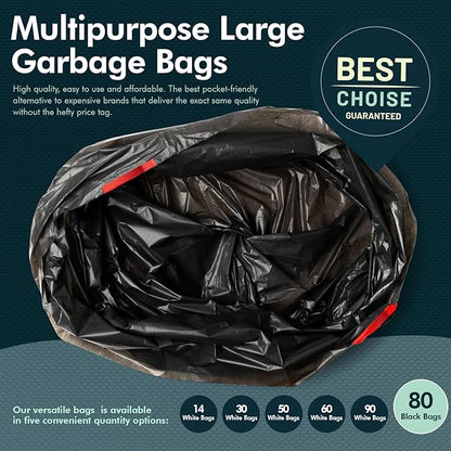 PAMI Tall 13-Gallon Kitchen Drawstring Trash Bags [80-Pack, Black] - Extra-Strong Plastic Garbage Bags- Thick Trash Can Liners For Kitchen, Bathroom & Outdoor Bins- 2ft x2ft Unscented Trash Bags