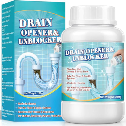 Drain Cleaner, Drain Clog Remover 260g, Fast-Acting Pipeline Dredging Agent, Heavy Duty Grease and Food Clogs for Kitchen Sink, Toilet, Shower, Sink Unblocker for Hair