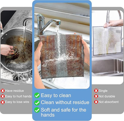 10pcs New Upgrade 2-Layer Microfiber Wire Dishcloth,Non-Scratch Wire Dishwashing Rags for Wet and Dry,Metal Scrubbers, Kitchen Miracle Cleaning Dish Rags for Cookware,Sinks, Dishes,Stove,Grey