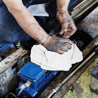 Nabob Wipers Auto Mechanic Shop Towels 100 Pack Bulk Rags 100% Cotton Commercial Grade Shop Rags Size 14"x14" (100 Pack, White)