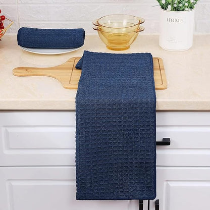 Homaxy Microfiber Waffle Weave Kitchen Towels Set, 16 x 28 Inch and 12 X 12 Inch Ultra Absorbent and Solid Color Dish Towels, 8 Pack, Navy Blue/Grey/Black/Dark Grey
