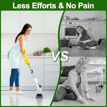 Electric Spin Scrubber, Shower Scrubber with Long Handle Adjustable LCD Display, 2 Speed Shower Cleaner, 7 Replaceable Brush Heads Bathroom Cleaning Brush, Bath Tub Power Scrubbers White G3