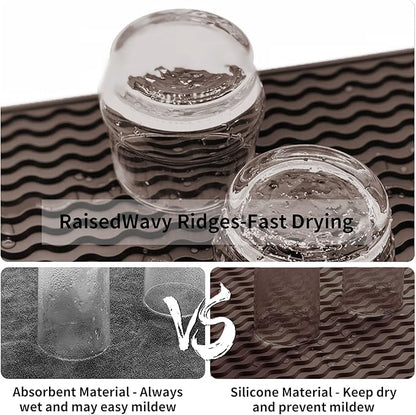 ZLR Silicone Dish Drying Mat & Heat Resistant Trivet (12" x 16") - Waterproof Counter Protector for Air Fryer, Coffee Maker - Non-Slip, BPA Free Kitchen Pad, Easy Clean Dishwasher Safe (Coffee)