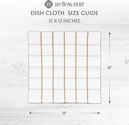 100% Cotton Terry Dish Cloth & Dish Towel, 8 Pack, Super Soft and Absorbent Kitchen Towels, Perfect for Kitchen Cleaning and Dish Washing (TAN (Solid and Checks) 8 Pack)