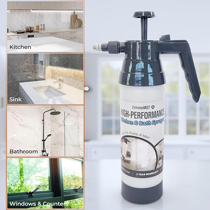 ExtremeMist High-Performance Kitchen & Bath Sprayer | Refillable Pressurized Sprayer | Ultra-Fine Mister | Continuous Spray Bottle for Cleaning | High Pressure | 32 oz Bottle