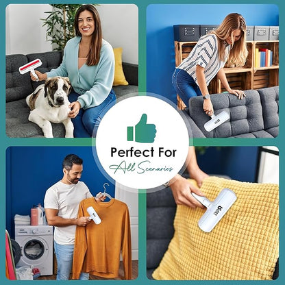 Pet Hair Remover Roller -Reusable, Self Cleaning Lint Roller for Pet Hair Removal on Furniture, Carpets, Clothes & Car Seats-Dog & Cat Hair Remover No Sticky Tapes (White)