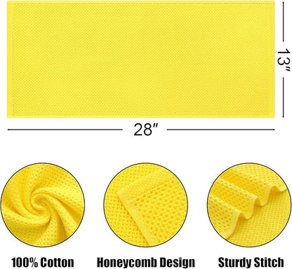 Kitinjoy 100% Cotton Waffle Weave Kitchen Hand Towels (13 x 28 Inches, Yellow), 4-Pack Super Soft and Absorbent Dish Towels for Drying Dishes