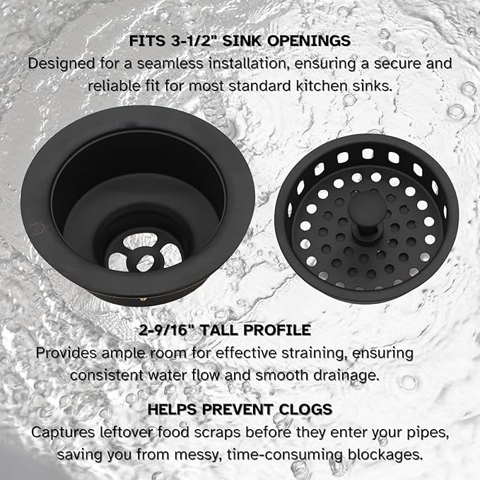 Westbrass A214-62 3-1/2" Post Style Large Kitchen Sink Basket Strainer, Matte Black