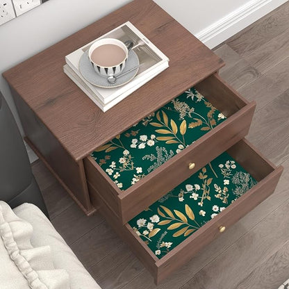 Laatse Dark Green Floral Wallpaper Peel and Stick Green Golden Leaf Wallpaper Vintage Floral Contact Paper Waterproof Self Adhesive Boho Delicate Wall Paper for Cabinet Rooms Walls Locker 17.5" x 118"