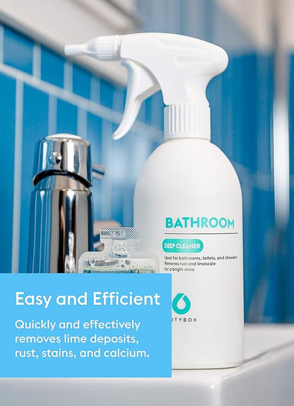 DUTYBOX Bathroom Cleaner Spray, Tub and Tile Cleaner, Bath Cleaning Supplies for Bathtub, Shower, Toilet, Faucet, Tile Floor, Rust, Salt (1 Spray Bottle with 4 Capsule Packs)