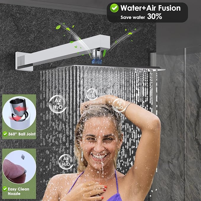 Enga Rainfall shower system with Body Jets, Shower Jets System in Wall 12 Inch Rain Shower and Handheld Spray Brass Shower Faucet Set Full Body Shower System, Chrome