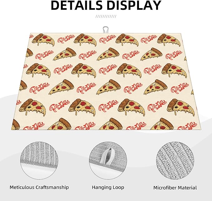 Cute Pizza Food Microfiber Dish Drying Mat for Kitchen Counter 18"x24" Funny Dishes Pad Dish Drainer Rack Mats Washable Absorbent Fast Dry