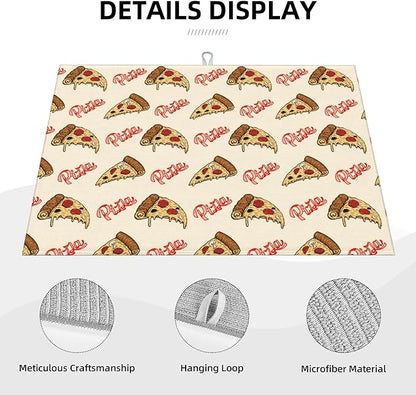 Cute Pizza Food Microfiber Dish Drying Mat for Kitchen Counter 18"x24" Funny Dishes Pad Dish Drainer Rack Mats Washable Absorbent Fast Dry
