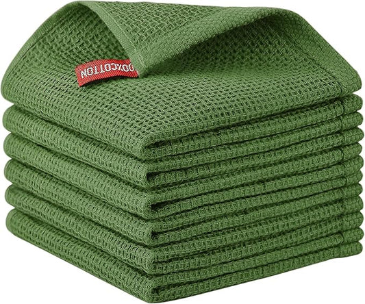 Nialnant 6 Pack Kitchen Dish Towels,100% Cotton Dish Rags for Washing Dishes,Super Soft Absorbent Cleaning Rags,Christmas Gifts-12x12 Inch,Green