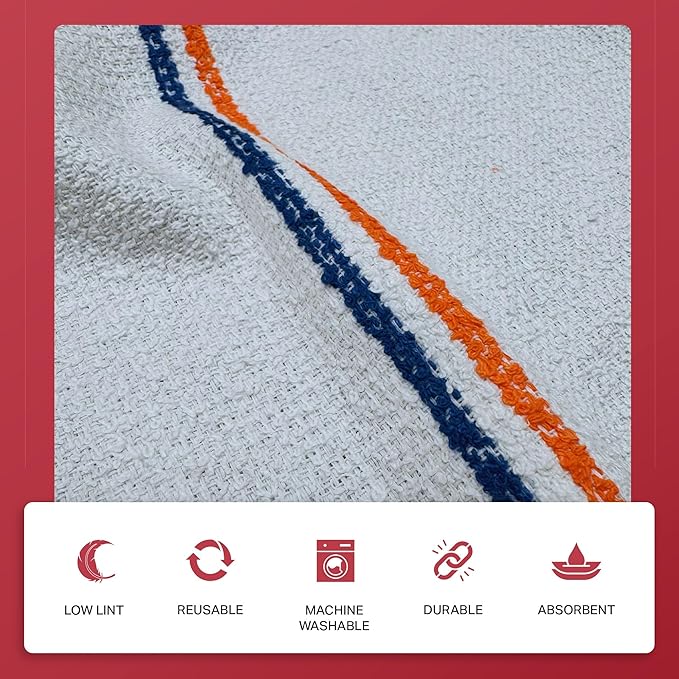 Angel-in-Armor White Striped Terry Cloth Rags (16" x 19") – 8x4lb Bulk Box of Cotton Cleaning Towels – Reusable Terry, Bar, Kitchen, Cleaning, Shop Rags – Low-Lint & Washable